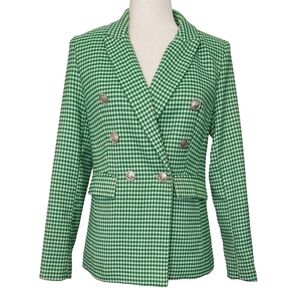 Autres Filles Green White Gingham Checkered Double Breasted Blazer Preppy